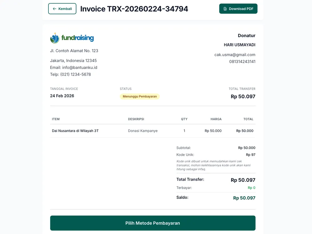 Invoice Payment Gateway - Multi Metode Pembayaran